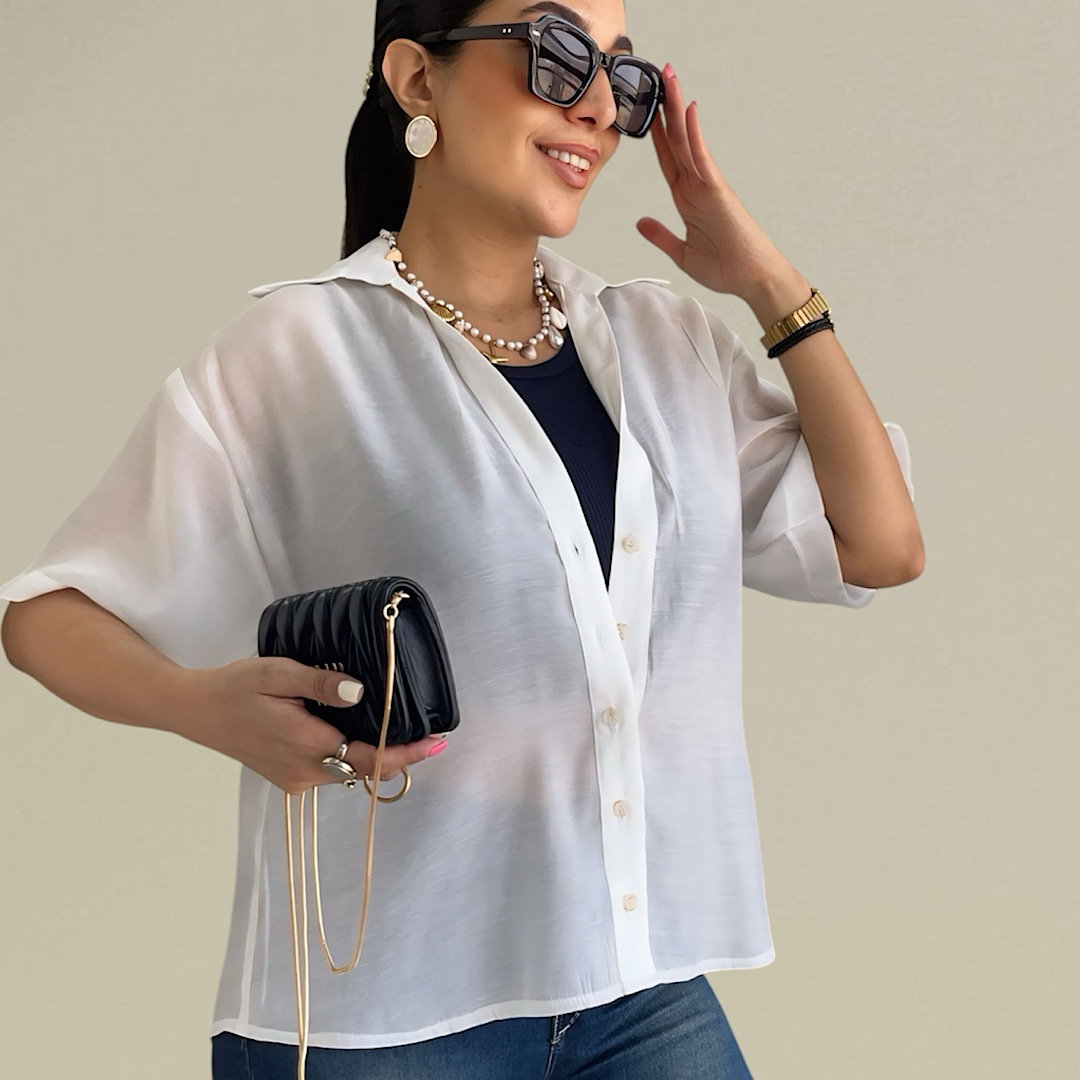شومیز زنانه حریر شیشه ای استین کوتاه